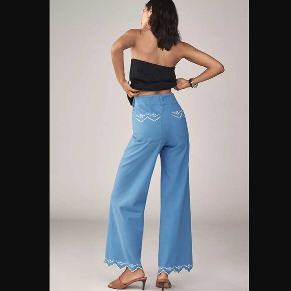 New 31 Maeve x Anthropologie The Colette lace trim full-length wide-leg pants - Picture 2 of 11